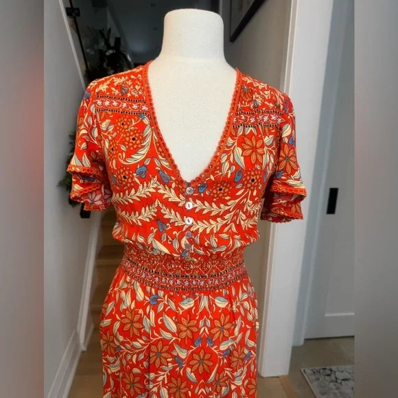 Anthropology Abel The Label Elegant Floral V-Neck Asymmetrical Dress S - Picture 6 of 10